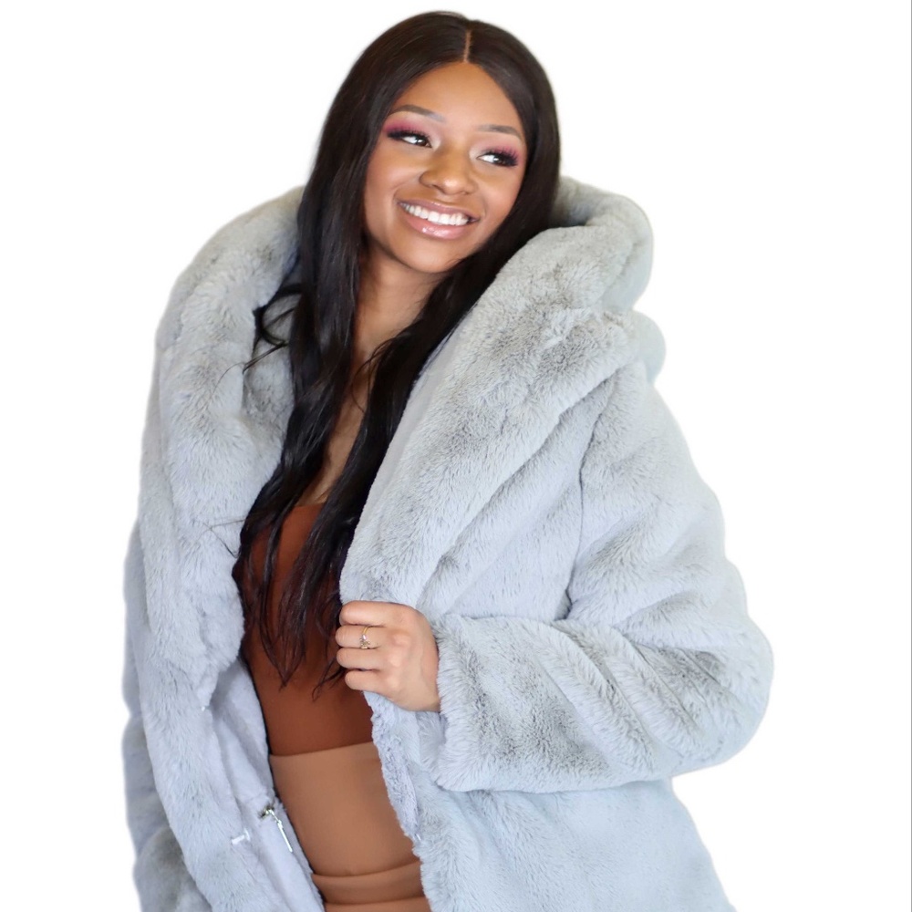 FURROCIOUS FURR Women's Faux Fur Short Desert Warrior Coat in "Plush Light Gray"